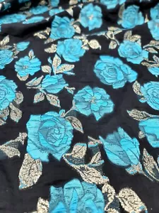 Stoff verkauft von The Yard schwarz Organza Brokat türkis Blumenmuster Gold Akzent Shee - Bild 1 von 10