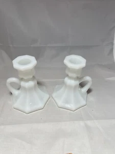 Vintage Napco milk glass candlesticks (K) - Picture 1 of 2