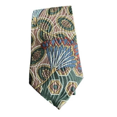 Винтажный мужской шелковый галстук Oscar De La Renta с геометрическим и вентиляторным принтом многоцветный - Изображение 1 из 4