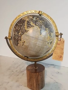 Anello OTTONE Girevole Mondo Globo Base Legno Alto 16" VEDI FOTO - Foto 1 di 13