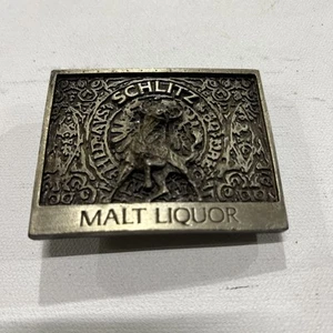Fibbia cintura birra liquore malto Schlitz vintage anni 70 ottone logo birrificio toro - Foto 1 di 2