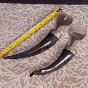 Vintage Horn Handle Salad Serving Set – Chrome & Buffalo Horn 10-11" - Picture 1 of 14