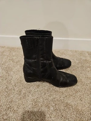 Botas al tobillo forradas de vellón con cremallera fáciles de calle de cuero sintético negras para mujer talla 10W Foto 1 de 4