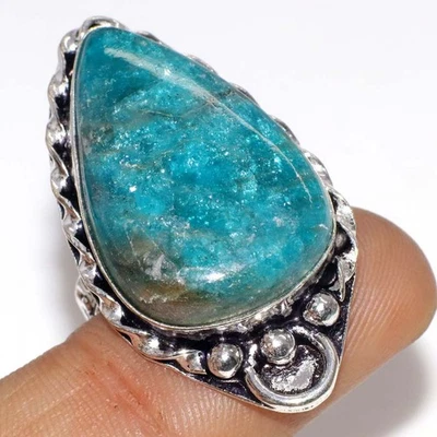 Anillo Hecho a Mano Piedras Preciosas Chapadas en Plata 925 Azul Apatita Calidad Superior EE. UU. 8 MJ Foto 1 de 3