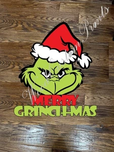 Weihnachten Urlaub Merry Grinch Mas Grinch Holz lustiges Schild 3D Grinch Gesicht - Bild 1 von 3
