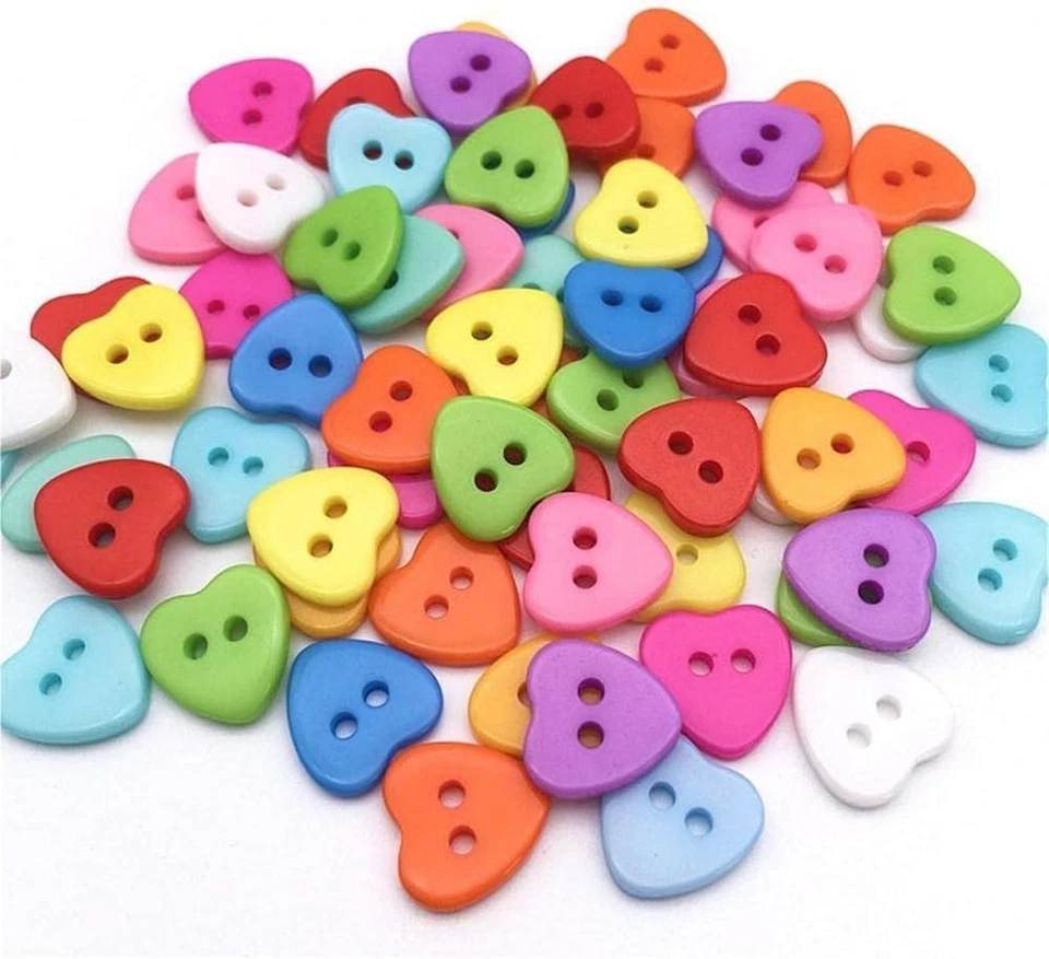 Resin Heart Buttons (200 Pieces) - Colorful, Durable, Multi-Purpose - Image 1 of 1