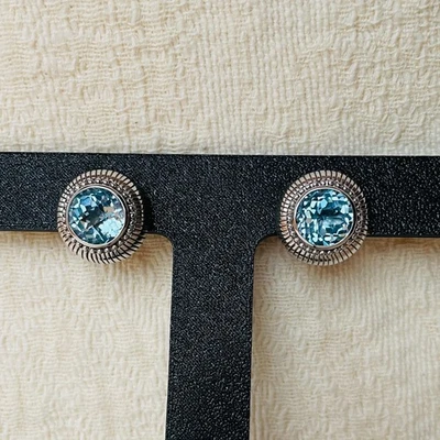 Judith Ripka 9.2 CTTW Blue Topaz in 925 Sterling Silver Earrings, 13.6 g  - NEW! - Image 1 of 4