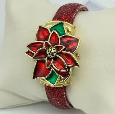 Reloj Brazalete Oculto Mujer Tono Dorado Flor Navidad Abatible, Funciona Foto 1 de 4