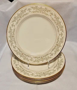 Lenox Noblesse Dinner Plates Set Six 6 USA 10 1/2 inches diameter green gold - Picture 1 of 7