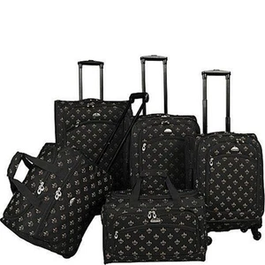 American Flyer Fleur de Lis 5-Piece Spinner Luggage Set Black Luggage Set 5 Pc - Picture 1 of 1