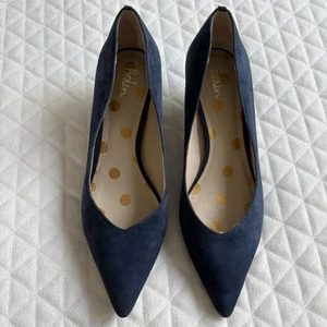 Boden Kitten Heels Women Shoes 39.5EU/8.5 US Leather Suede Navy Blue Pointed Toe - Picture 1 of 13