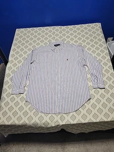 POLO RALPH LAUREN camicia 17 32/33 COTONE lunga classica bianca blu rossa a righe - Foto 1 di 4