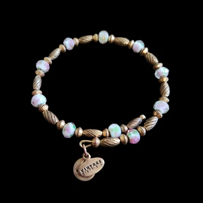 Pulsera Alex and Ani Vintage 66 Floral Vidrio Cuentas Oro Envolvente Foto 1 de 2