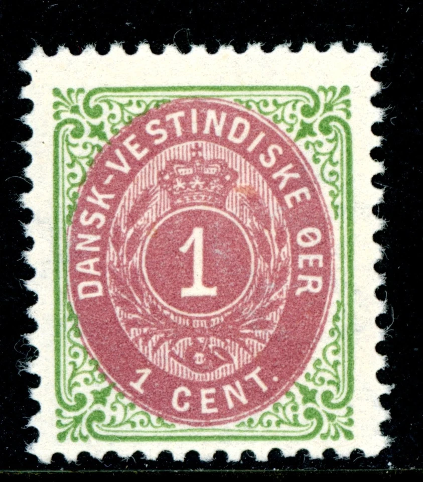 Danish West Indies 1874 DWI 1¢ Green & Brn Red Inverted Frame Scott #5e MNH I617 - Image 1 of 4