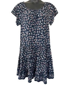 Max Studio Navy Floral Short Sleeve Ruffle Hem Dress XL - Picture 1 of 8