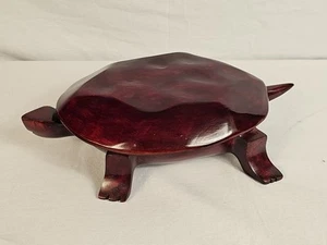 Vintage Natural Carved Wood Turtle Box with lid, 14" long, 3.5" tall - Picture 1 of 6