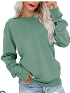 Moshu Womens Long Sleeve Plain Sweatshirt Tops Casual Baggy Crew Neck Pullover - Picture 1 of 9