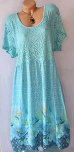 ITALY schönes Sommer Kleid,Kleid,Tunika,Blumen Muster,türkis,Gr.46,48,50,Neu - Bild 1 von 5