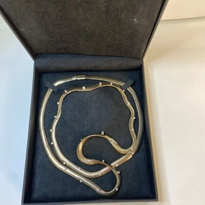 Vintage Anne Klein gold Tone slinky snake chain Necklace With Stones Signed 20” - Picture 1 of 18