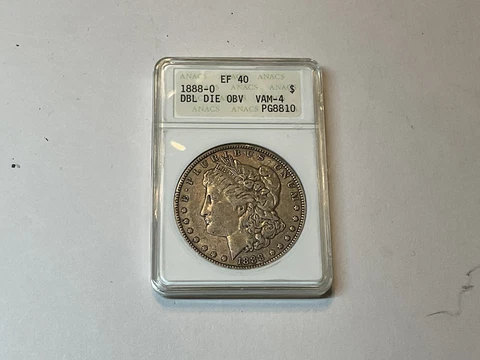 1888-O Morgan Silver Dollar ANACS EF 40 VAM-4 Double Die Obv. "Hot Lips" Cover