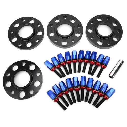 4* 15mm 5x120 72.56mm Hub Centric Wheel Spacers & 20Pcs Cone bolt W/sleeve Blue - Image 1 of 4
