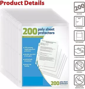 200 Pcs Sheet Protectors 11" x 8.5" Clear Page For 3 Ring Binder Plastic Sleeves - Picture 1 of 6