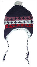 Winter HAT - Blue Handmade Pakistani Wool - Adult Knitted Hippie Ski Cap O9