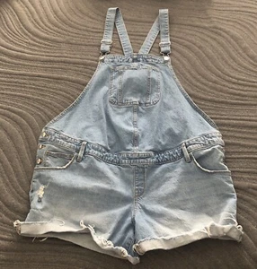 ISABEL MATERNITY Overalls Size 16 Medium Wash Blue Raw Hem Jean Shortall Bibs - Picture 1 of 10