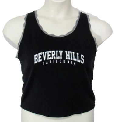 Camiseta sin mangas corta Hollister Beverly Hills Y2K con ribete de encaje para mujer XL negra gótica grunge Foto 1 de 4