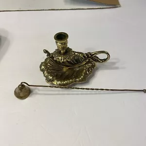 VTG Ornate Brass Chamber Stick Candle Holder Victorian Candlestick Rare Snuffer - Picture 1 of 13