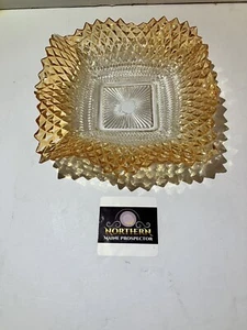 VNTG Amber sawtoothed/scalloped Indiana glass candy dish 7x7" square - Picture 1 of 3