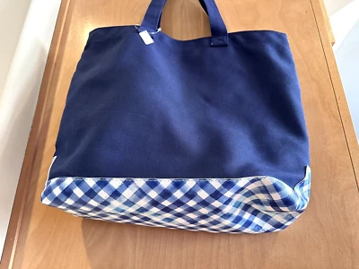 Bath & Body Works Gingham TOTE BAG VIP Canvas Spring Plaid Bag Blue NEW JUNE — 第 1/4 张图片
