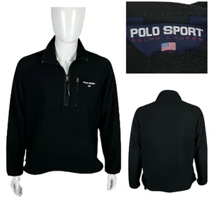 Polo Sport Ralph Lauren Men Medium Pullover Fleece 1/2 1/4 Zip Black Made In USA - Picture 1 of 10