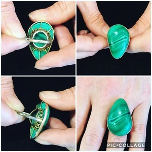 PRECIOSO ANILLO GRANDE, PERFECTO VINTAGE ESTERLINA Y MALAQUITA, ¡TALLA 6,75! - Imagen 1 de 5