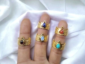 10 Pcs Of Multi/Mix Gemstones Gold Plated Rings Lot For Wholesale/Boho/Crown - Picture 1 of 6