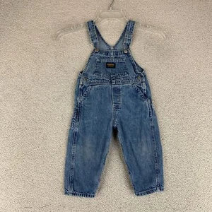 OshKosh B'gosh Denim Bib Overall Youth Girls 24M Blue Snap Button Buckle Cotton - Picture 1 of 9
