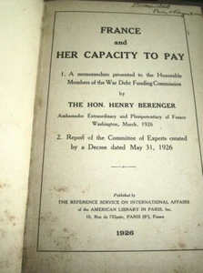 (1926) France & her Capacity to pay War Funding Commission. WW1 military history - Bild 1 von 6