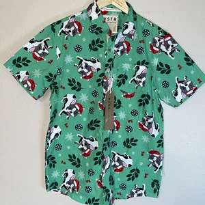 Neu mit Etikett VSTR grün Weihnachten Stechpalme Shirt Hund in Weihnachtsmützen Größe S Boston Terrier - Bild 1 von 6