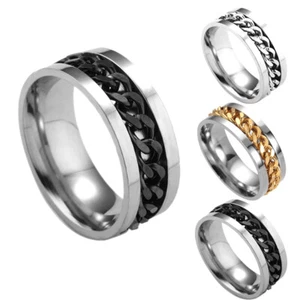 Mens Cool Stainless Steel Rotatable Ring High Quality Spinner Chain Punk Jewelry - Picture 1 of 15
