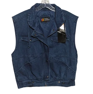 Neu Vintage 80er Denim Bomber Weste Herren Medium Retro Blau Jeans Ärmellose Jacke - Bild 1 von 11