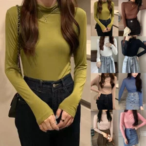 Women Turtleneck Top SolidColor Soft Sweater Slim Basic Shirt BottomingKnitwear‹ - Picture 1 of 22