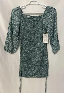 Jessica Simpson Smocked Teal Style As You Want Dress Puff Sleeve Adjustable Sz S - Picture 1 of 10