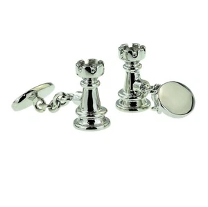 Castle Chess Piece Chain Cufflinks Presented in an Oraganza Gift Bag - Picture 1 of 1