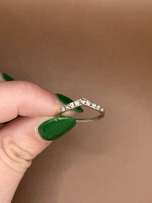 Dainty Chevron Rhinestone Ring – Silver Tone – Size 6 (Est.) – Stacking Band - Image 1 of 2