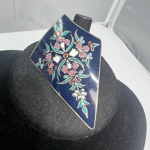 Vintage Brosche Anstecknadel Emaille auf Kupfer bemalt floral Blumen - Bild 1 von 3
