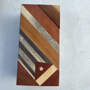 Cuban Flag Hand Carved Wood Puzzle Box Stash Secret Lock Box - Picture 1 of 10