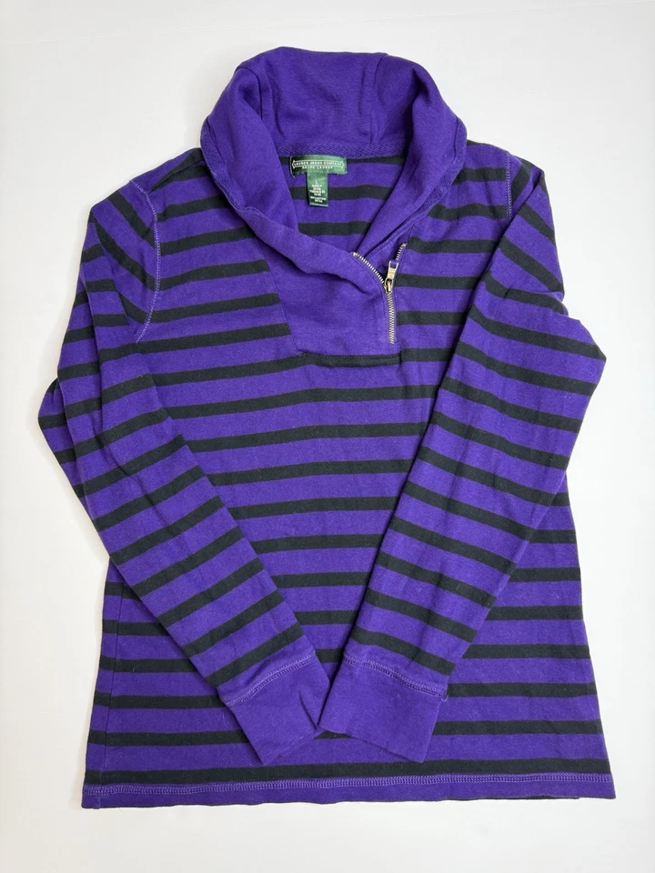 Girls Youth Ralph Lauren Purple & Black Striped Shirt Quarter Zip Size Large ￼ - Image 1 of 4