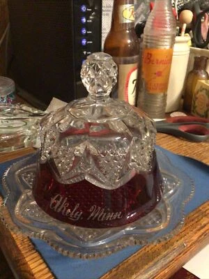 7.5” Diameter Bottom 5.5” Tall Akely Minn Souvenir Glass Set 1910’s Mn  - Image 1 of 4