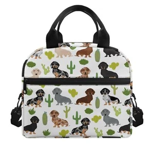 Insulated Lunch Box with Strap Waterproof Crossbody Tote Bag Dachshund Print - Picture 1 of 8
