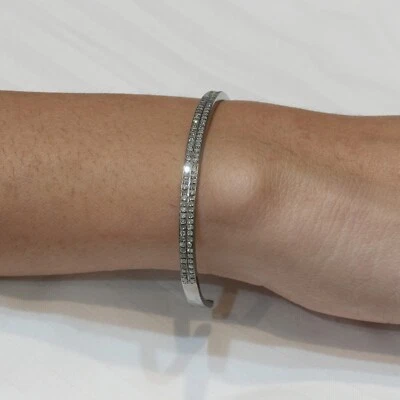Natural Pave Diamond 925 Silver Cuff Bangle Bracelet Handmade Women's Jewelry - Image 1 of 4